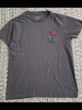 Retrofit Gray Tee with Pink Rose Patch